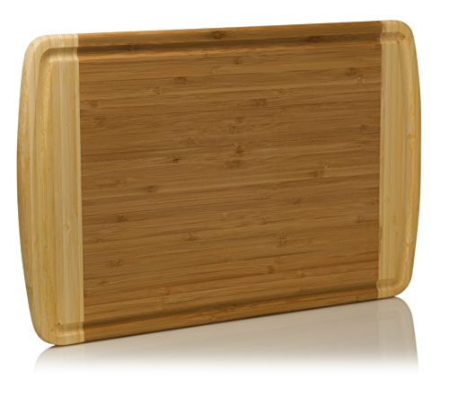 Extra Large Organic Bamboo Cutting Board – Plus FREE BONUS Set of Color-Coded Plastic Cutting Mats – Beautiful Two Toned Wood Design - Best Small Appliance Kitchen Accessory - by Leano Line