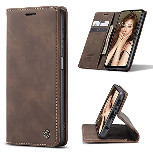 Image of BOUNCEBACK Faux Leather Flip Flap Back Stand Case /Cover For Samsung Galaxy M42 - Coffee Brown, Blue