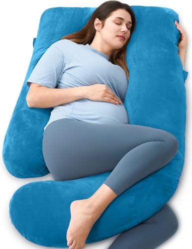 Image of G-Shaped Sleeping Pregnancy Pillow|Removable Velvet Covers|PregnoCare Fibres|Perfect Baby Shower Gift, Maternity,Nursing| Full Body Soft-Support Bump,Head, Back,Shoulder,Hips,Legs and Belly (Sky Blue)