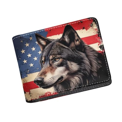 Image of Coldinair USA Flag Bifold Wallet for Teen Kids Boys Wolf Leather Wallets Cool Wallet Man Rfid Blocking Zipper Wallets With Coin Pocket Id Window