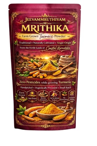 Image of Turmeric Powder Mrithika | Sun-Dried Haldi Powder | High Curcumin Manjalpodi | Stone-Grounded fresh batch | Pesticide-Free Arishina, No Additives Pasupu | MRITHIKA Farm-Grown curcuma longa Coastal Karnataka (100gm Pouch)