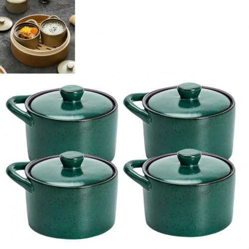 olkljdg蒸し碗 茶碗蒸し器 蓋付き 北欧風 おしゃれ 陶器 スープ茶碗・デザート茶碗蒸し両用 和食器 旅館・飲食店業務用 うつわ食器 蒸し器付きちゃわんむし器 (ダークブルー,3.5インチ*4個)