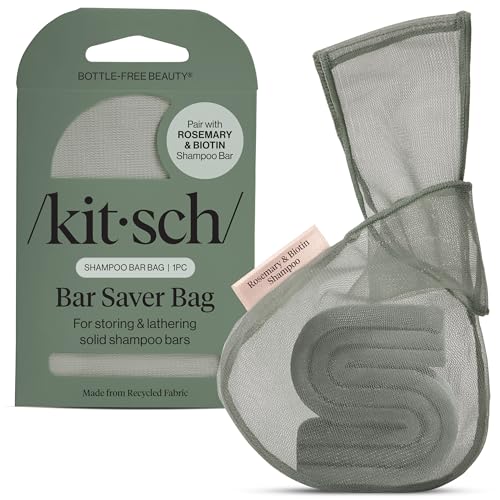 Kitsch Bar Soap Saver Pouch Extends Use & Prevents Soggy Mess Recycled Beauty Bar Bag & Eco-Friendly Pouch for Bars w/Tag Identifier Patented Mesh Soap Bag for Rosemary & Biotin Shampoo Bar