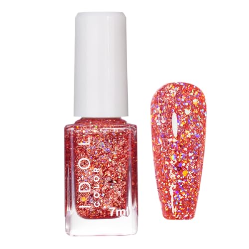 Red Glitter Nail Polish - Christmas Sparkly Red Holographic Nail Varnish - Long Lasting & Quick Drying Nail Polish Gel - Diamond Flash Nail Paint - No UV Light Needed for Women DIY Manicure