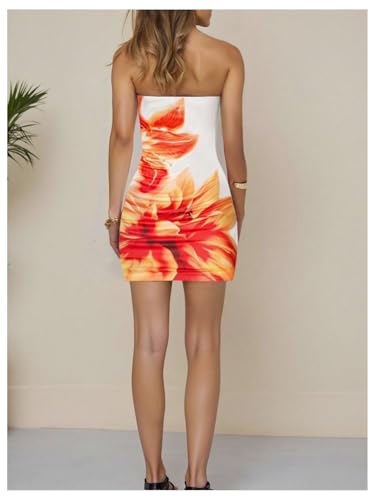 Image of WDIRARA Women's Floral Print Mini Tube Dress Summer Strapless Sleeveless Bodycon Dresses