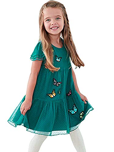 Image of HILEELANG Toddler Little Girl Summer Dress Sleeveless Cotton Casual Flower Shirt Playwear Jumper Skirt Sundress