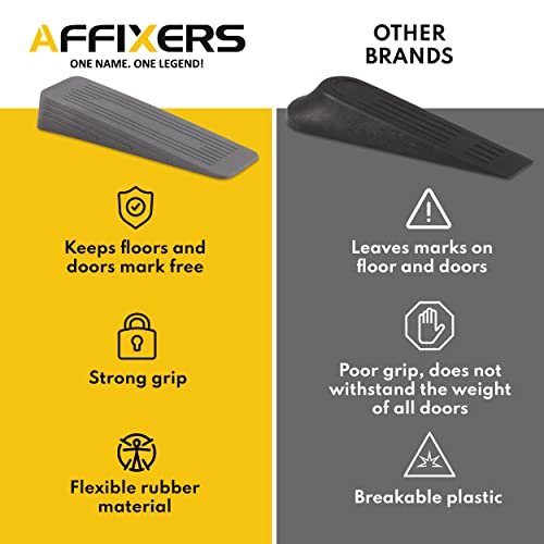 AFFIXERS Door Stop | Door Stoppers for Floor Anti-Skid, Durable, and Heavy Duty Rubber Door Stops | Ideal for All Types of Surfaces | Door Wedges Indoors| (Grey, Pack of 3)