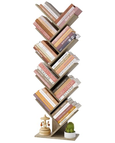 Image of Hoctieon 10 Tier Tree Bookshelf, 10 Shelf Bookcase, Free Standing Tree Bookcase, Display Floor Standing Shelf for Books, Book Organizer Shelves for Home Office, Living Room, Bedroom, Greige