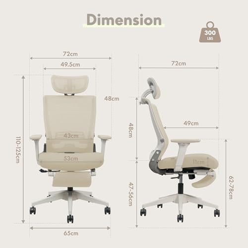 FLEXISPOT Foldex Silla de Oficina Ergonómica, Plegable con Apoyo Lumbar, Reposabrazos Regulables en Altura, Reposacabezas 2D, Silla de Escritorio de Malla para Oficina Casa-Blanco - imagen 2