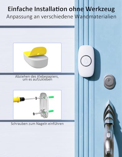 SECRUI Funkklingel Aussen Wasserdicht, IP66 Klingel Haustür, Türklingel 400M, 1 Türklingel-Empfänger & 2 Sender mit Batterien, 58 Melodien 0-120dB Einstellbare Lautstärke, LED-Farbindikator