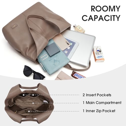 Kattee Leather Tote Bag Purse for Women, Leather Womens Tote Handbags Hobo Shoulder Bags, Large Capacity2