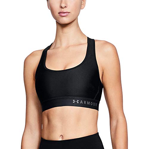 Under Armour Damen Mid Crossback Sport BH, atmungsaktives Bustier, komfortable Funktionsunterwäsche mit Kreuzträgern und Passform Kompression, S, Schwarz (Black )