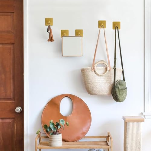 MOROBOR Klebehaken, 4Pcs Gold Heavy Duty Wandhaken Edelstahl Handtuchhalter Schlüsselhalter Wasserdichte Dusche Wall Stick on Haken