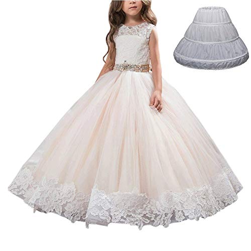 Girls 3 Hoops Petticoat Half Slip Flower Girl Crinoline Skirt 2-12 Years White3