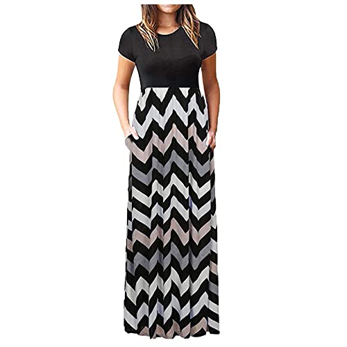 Aniwood Dress for Women Casual Elegant, Women's Short Sleeve Loose Plain Maxi Dresses Casual Long Dresses with Pockets