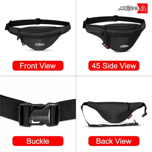 Image of Aprodo Chest & Waist Bag for Men and Women, Hands-Free Fanny Pack Bumbag with 3 Zippered Pockets, Easy Carry Phone Wallet & Cards Beltbag for Sports, Travel, Jogging, Cycling and Workout (Black)