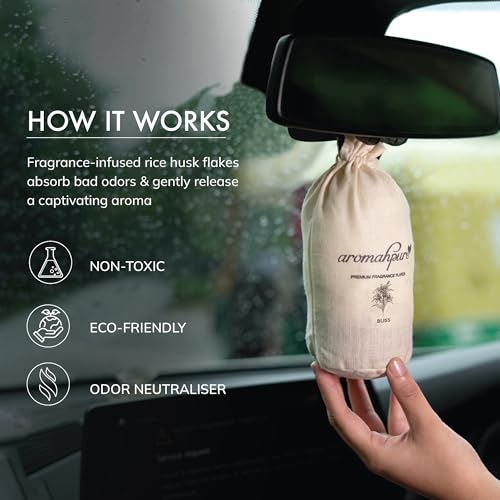 Image of Aromahpure Premium Car Perfume Fragrance Flakes - Bliss - Floral Lilly, Luxury Car Air Freshener made Organically with Essential Oil, Grains, and Flakes - 50Gm, Last Upto 30 days, IFRA certified