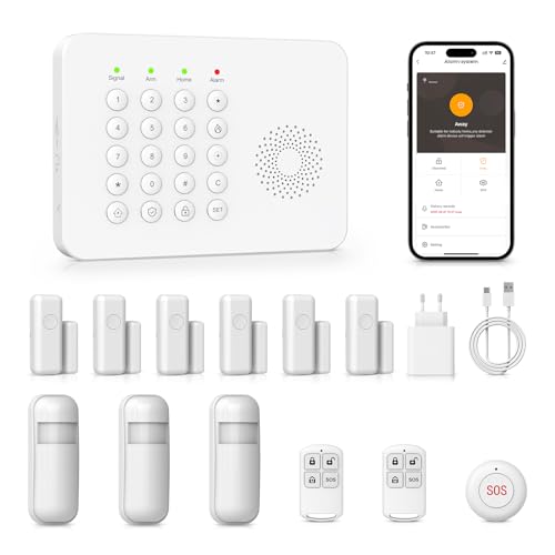 PGST Sistema de alarma para casa,kit inalámbrico, WiFi, 4G GSM, Admite Alarma de conexión SMS/App Push, 100 zonas, aplicación Smart Life (Tuya),compatible con Google Home y Alexa