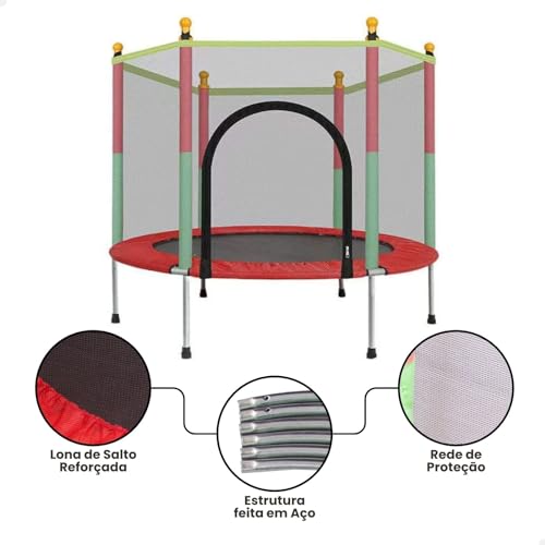 Cama Elástica Pula Pula Trampolim Infantil Colorida Criança Playground Rede com Zíper 1,4m