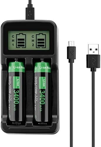 18650 Battery Charger, LCD Display Universal Smart Charger for Rechargeable Batteries Li-ion batteries 18650 18490 18350 17670 17500 16340 14500, Ni-MH/Ni-Cd A AA AAA Batteries – (2 Pack Batteries)