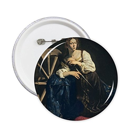 Broches rondes peinture à l'huile femme à l'épée, grands badges XL au design artistique unique
