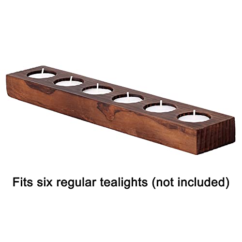 Wooden Tea Light Candle Holder/Handmade Long Candle Holder With Beautiful Curved Bevels Holds 6 Tea Lights For Rustic Wedding Party Birthday Diwali Decoration #TOP2