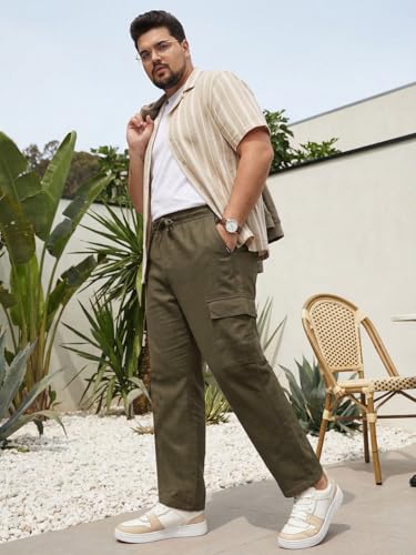 Image of Urbano Plus Men's Straight Fit Linen Cargo Pants with 6 Pockets