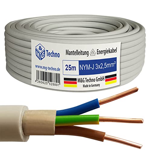 M&G Techno 25m NYM-J 3x2 5 mm Mantelleitung Feuchtraumkabel Elektrokabel Kupfer Made in Germany
