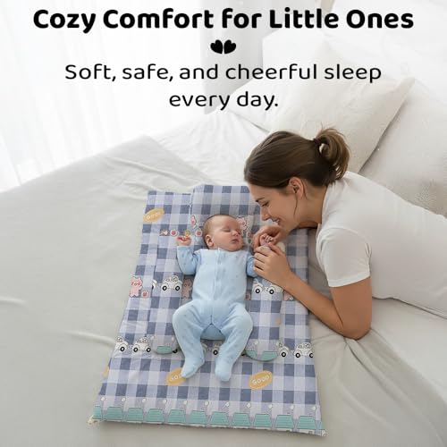 Image of StarAndDaisy Newborn Baby Bedding Nest Cushioned Mattress Sheet with 2 Side Bolster Pillows & 1 Head Pillow Breathable & Soft Boys & Girl Design.