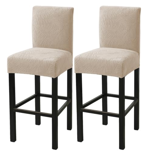 Image of HAOYONG Bar Stool Covers, Stretch Counter Stool Pub Chair Slipcover Washable Counter Height Chair Covers for Kitchen Dining Room Cafe Set of 2 (Beige)