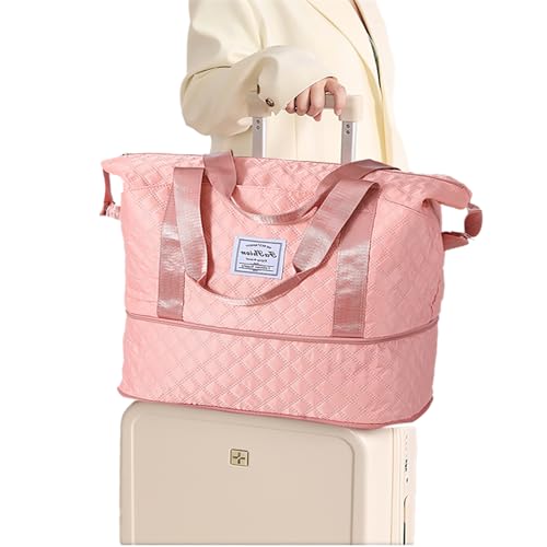 Lightweight Expandable Waterproof Travel Tote Bag for Women - Diamond Quilted Weekender Duffle Bag Carry On, Airplane Approved Overnight Bag, Durable Family Vacation Essentials (Pink)2