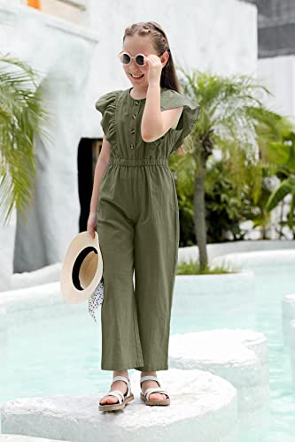 Gamisote Girl Sleeveless Rompers Button Up Summer Cute Play Wear Rompers Army Green #TOP3