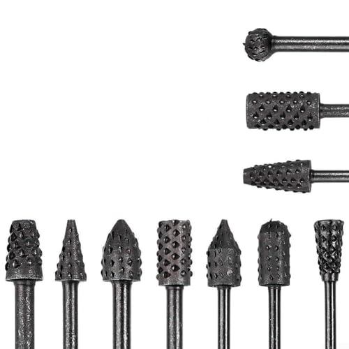 Yuanpgky - Yuanpgky Lot de 10 râpes rotatives en acier carbone avec tige de 0,3 cm pour sculpture, meulage et polissage avec forme de boule, cône et cylindre Compatible avec Rotary