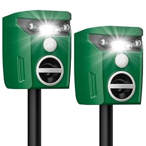 2 Pack Solar-Powered Ultrasonic Animal Repellent Outdoor, Deer Repellent Devices with Motion Sensor, Waterproof Deer, Cat, Raccoon, Coyote, Rabbit Deterrent for Yard, Garden, Farm