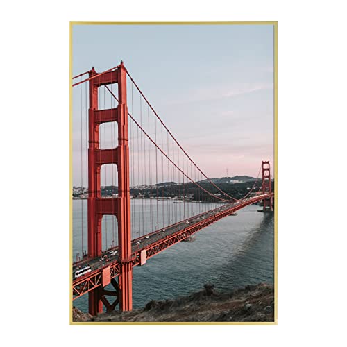 Frametory, 18x24 Aluminum Frame, Metal Wall Mount Frame for Prints with Real Glass, Great for Photos, Artworks, Posters (Gold, 1-Pack)