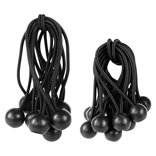 JINSEY Premium Ball Bungee Cords 4 Inch and 6 Inch 24 Packs,Canopy Tarp Tie Down Cord Black,Black Tie Down Cords for Tarp