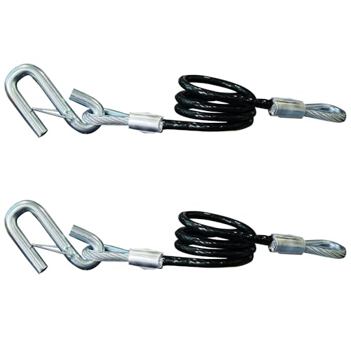 44-Inch Vinyl-Coated Trailer Safety Cables, Snap Hooks, 3500 lbs Break Strength, Pack of 2, Black
