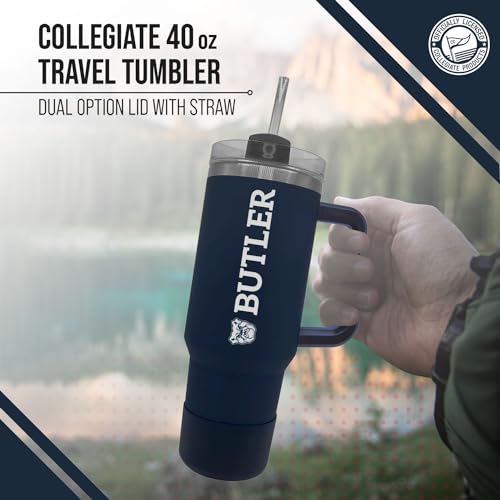 Image of Campus Colors College & University 40 oz Travel Tumbler With Handle - Dual Option Lid With Straw - Vacuum Insulated Stainless Steel (Butler Bulldogs - Navy)