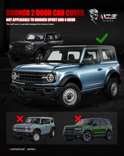 Image of MZS Cab Cover Compatible with Bronco 2 Door 2021-2026, 600D Outdoor Waterproof Bronco Cover 2dr with Driver Door Zipper 6 Gust Hook Car Half Covers Windproof Sun Snow Rain Scratch Protection