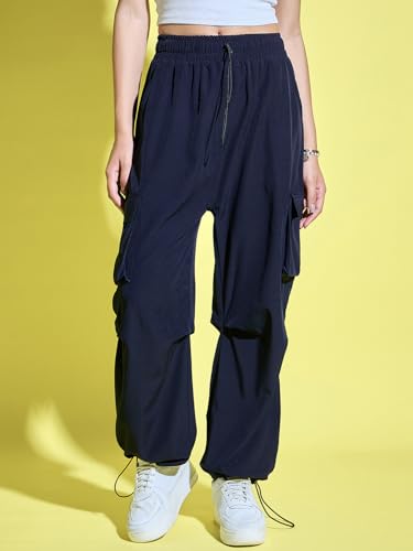 Image of Buynewtrend Women Loose Fit Parachute Trousers | High Waist Cargo Trouser Pant