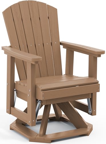 SERWALL Adirondack Swivel Glider, HDPE Glider for Outdoor, All-Weather Glider Rocking Chair for Porch, Balcony, Brown
