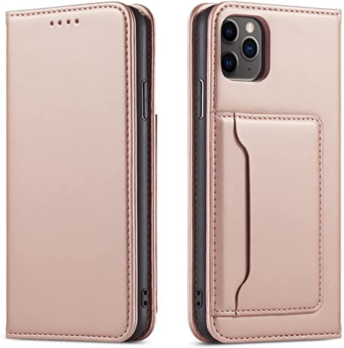 Étui portefeuille iPhone 13 rose en cuir antichoc avec porte-cartes