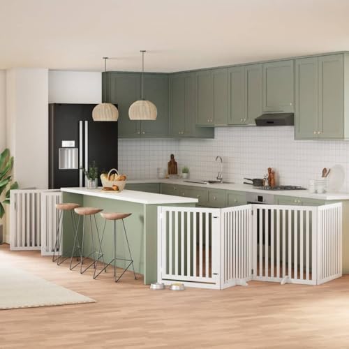 Vidaxl Cancello Cani Porta Pieghevole Bianco 12 Pannelli 960 Cm Pioppo, Cancello Per Cani Con Porta, Cancello Per Cani Per Scale, Cancello Per Cuccioli - 2