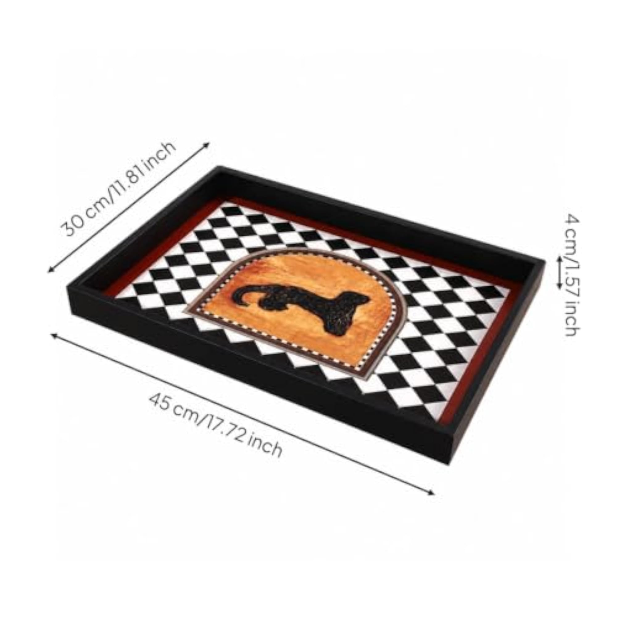 Decorative Rectangular Wooden Tray with Checkerboard Interior