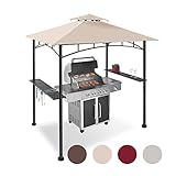 FAB BASED 5x8 Grill Gazebo, All-Weather Steel Construction, Double Tiered & Resistance Canopy Roof, Metal Serving Shelves, 2 LED and Bottle Opener for Patio, Backyard, BBQ (Beige)