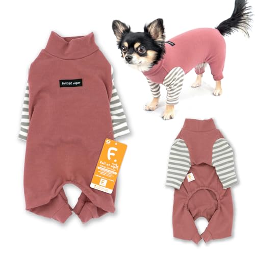 ダックス 伸びて 着せやすい ウォームボーダー 長袖 つなぎ ダックス ロンパース 抜け毛対策 長袖 犬の服 フルオブビガー26/濃いピンク DM
