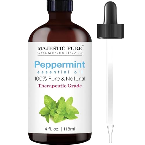MAJESTIC PURE Peppermint Essential Oil with Glass Dropper | 100% Pure and Natural Peppermint Oil | Premium Grade Essential Oils for Diffusers, Skin, Aromatherapy, Massage | 118 ml
