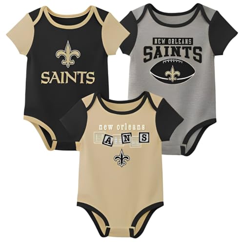 Outerstuff NFL Newborn Infants Building Block 3 Piece Creeper Bodysuit Romper Set (New Orleans Saints, 3/6 Months)