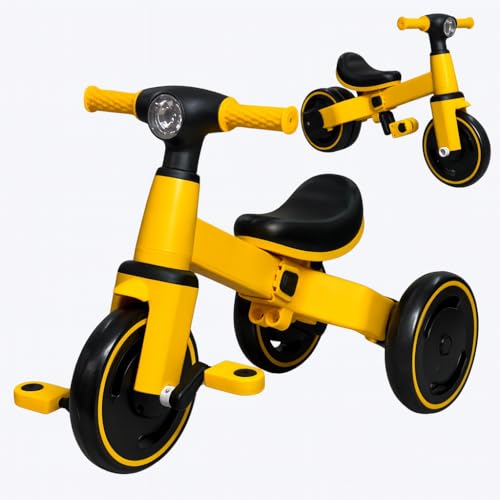 Image of 3-in-1 Toddler Tricycle & Balance Bike for Toddlers 1-3 Years, Easy-Assemble Baby Trike with Silent Wheels, Sturdy Safe Frame, Indoor & Outdoor Ride-On Bicycle for Boys & Girls (Yellow)