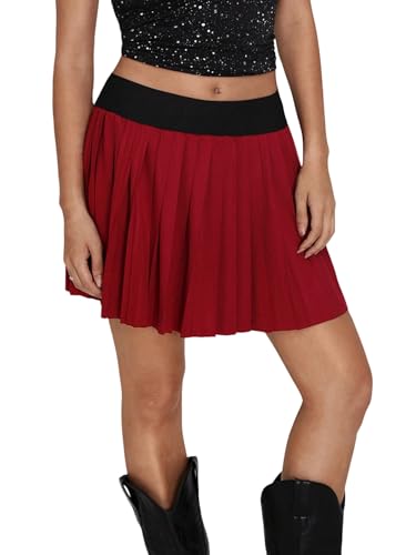 EARKOHA 2025 Skirts for Women Women's Solid Color Pleated Skirt Mini Short Women Outfit Red S
